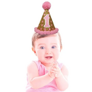 Party Hat. First Birthday, pink. gold and glitter. pompoms.  twinkle star | OrangeDolly
