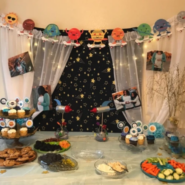 Space and Solar System Party theme. Banner, birthday, classroom, wall design, background | OrangeDolly