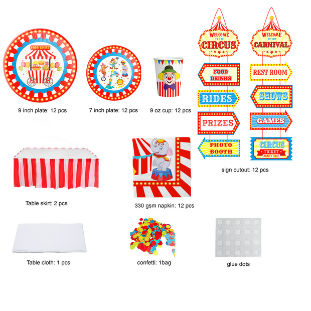 Carnival Circus party theme. plates, banners, cake toppers, invitations, birthday decorations | OrangeDolly