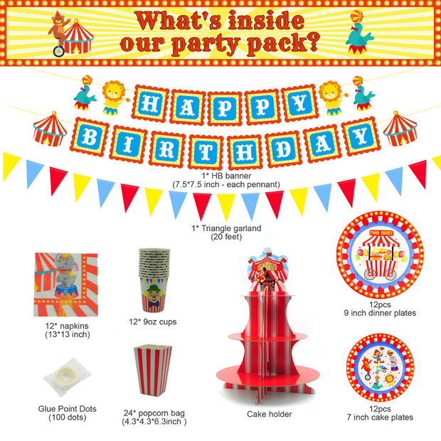 Carnival Circus party theme. plates, banners, cake toppers, invitations, birthday decorations | OrangeDolly