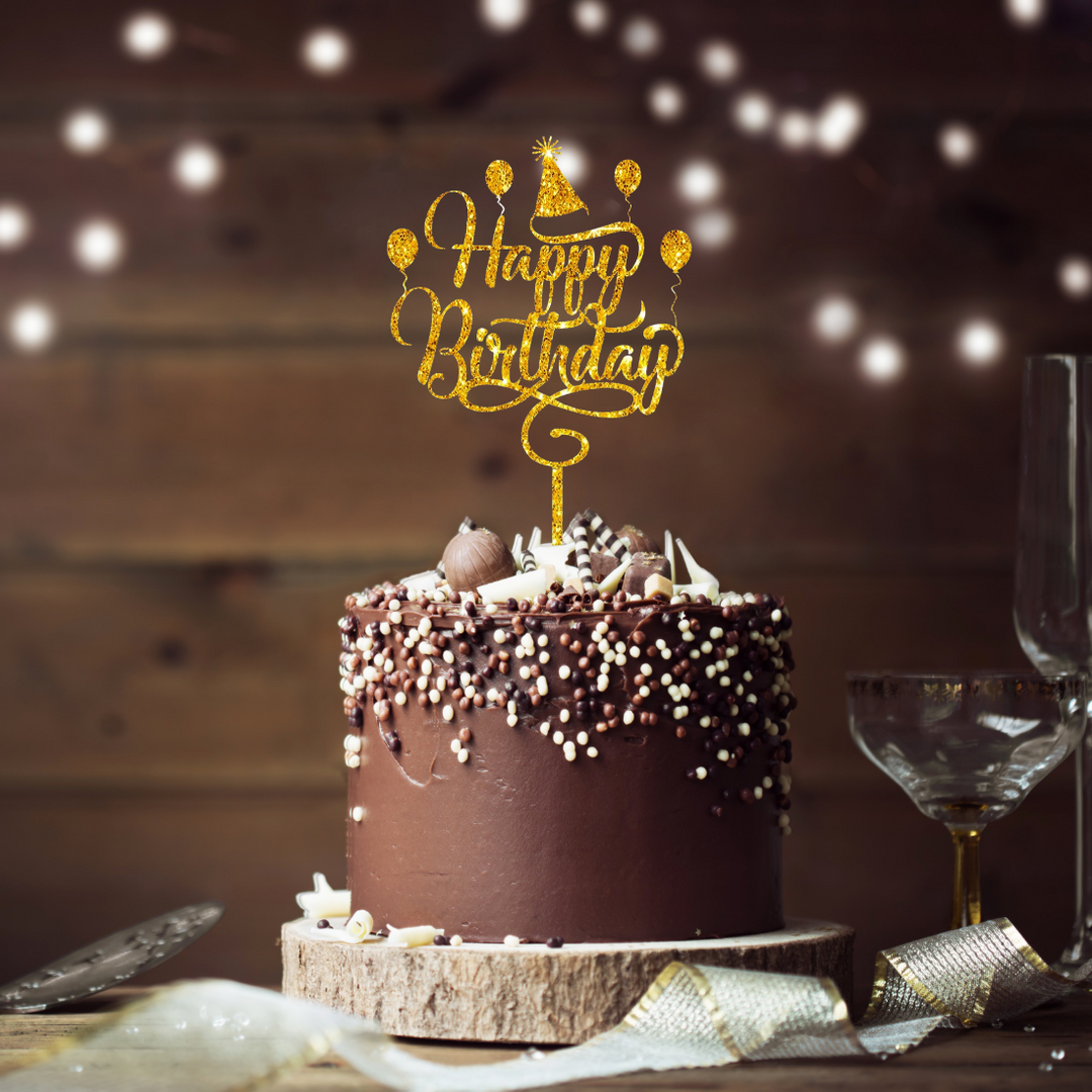 Acryl Kuchen Topper 'Happy Birthday' In Gold, Roségold, Silber Oder Schwarz - Party Deko