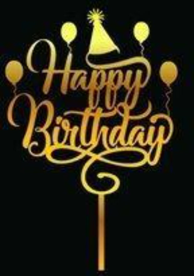 Cake Topper. Happy Birthday. Balloon. Party hat. Birthday party. Celebration decoration. Gold and Glitter | OrangeDolly